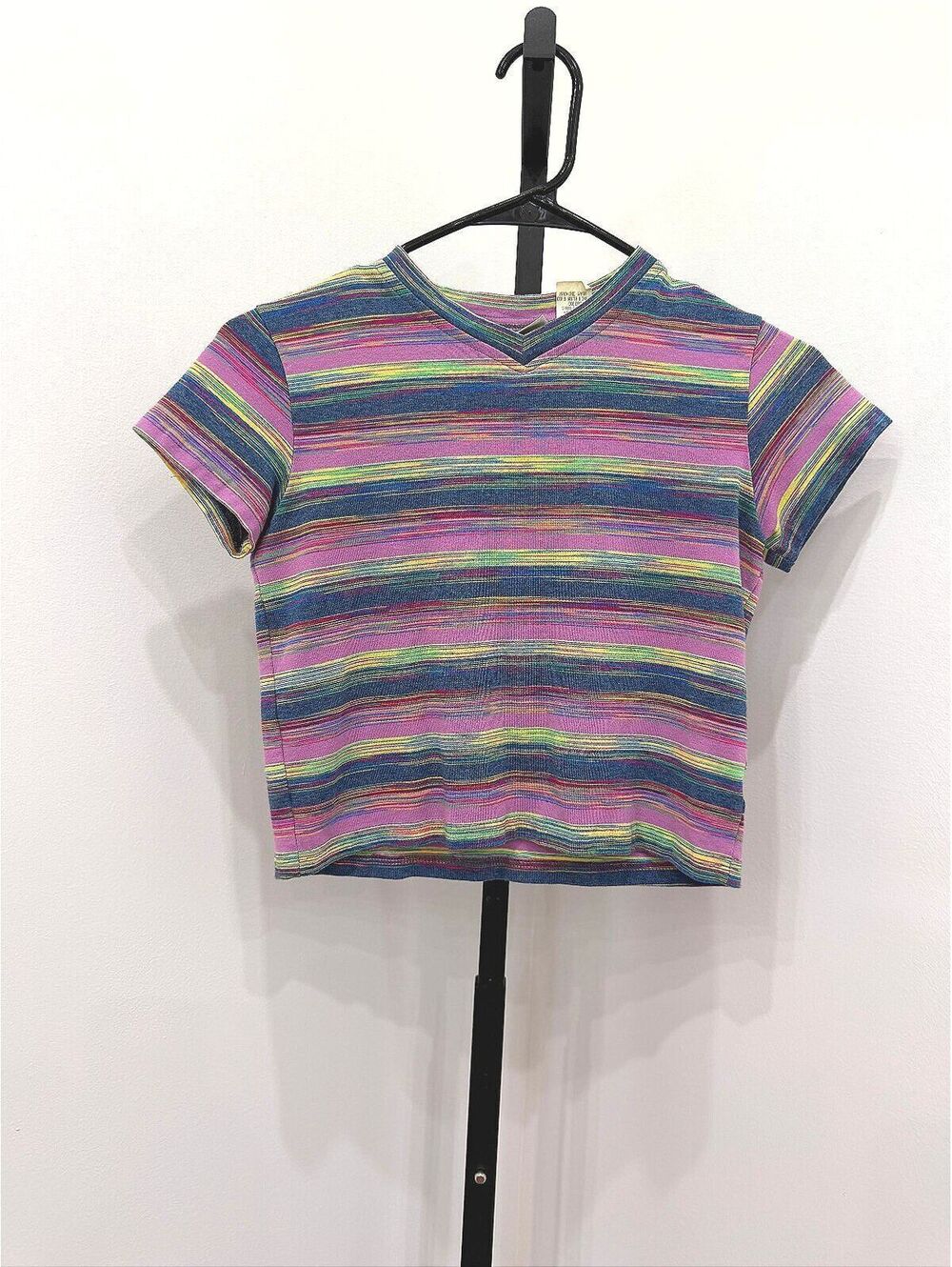 y2k Vintage Xhilaration Medium Multicolor Striped Short Sleeve V-Neck Top